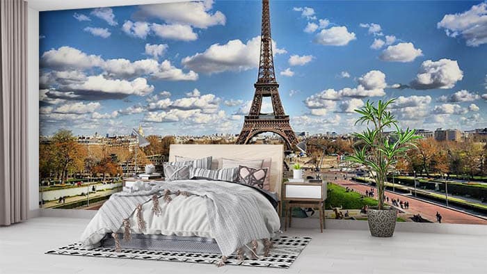 Eiffel Tower Paris Wallpaper shown in a room