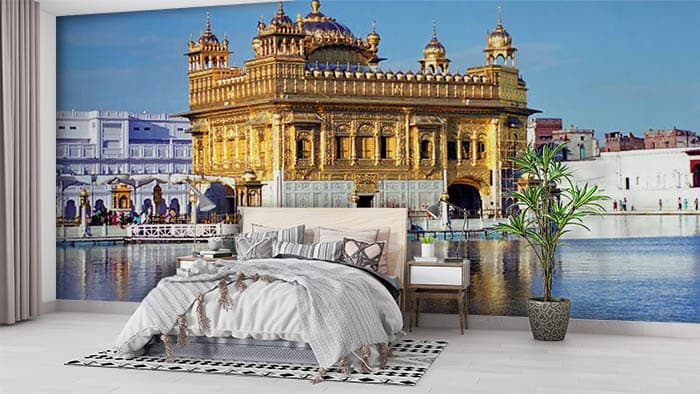 Golden Temple Spiritual Wall Mural Wallpaper shown in a room