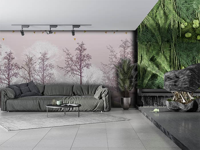 Nature-Inspired Abstract Forest Aesthetic Wallpaper shown in a room