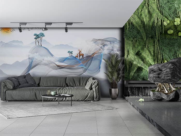 Magical Clouds Fantasy Theme Wallpaper shown in a room