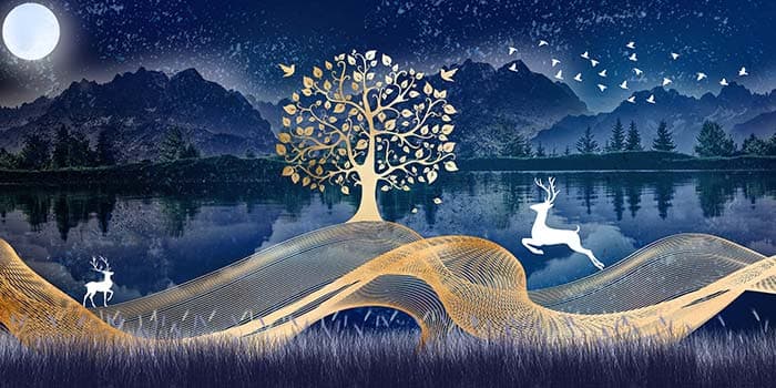 3D Magical Reindeer Medley Scenery Wallpaper pattern detail