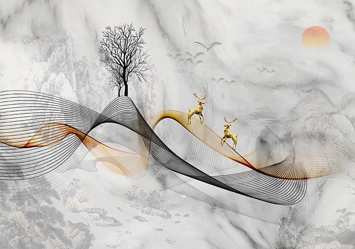 Elegant Aureate Reindeers Nature Art Design wallpaper pattern detail