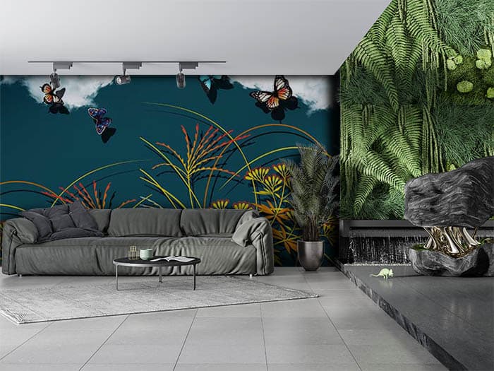 Premium Butterfly Nature Wall Design wallpaper shown in a room
