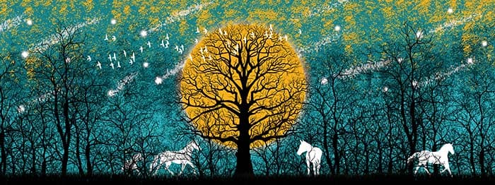 Sunset and Unicorns Dreamy Fantasy Art Wallpaper pattern detail