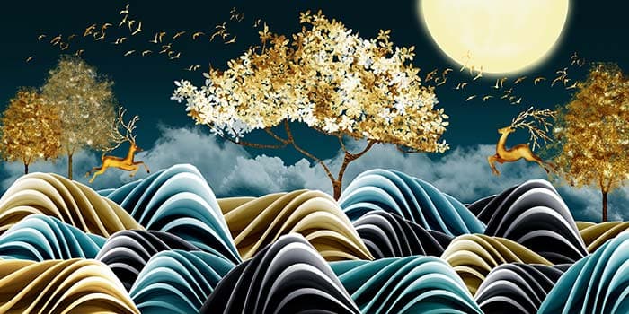Premium Golden Woodland Scene Wallpaper pattern detail