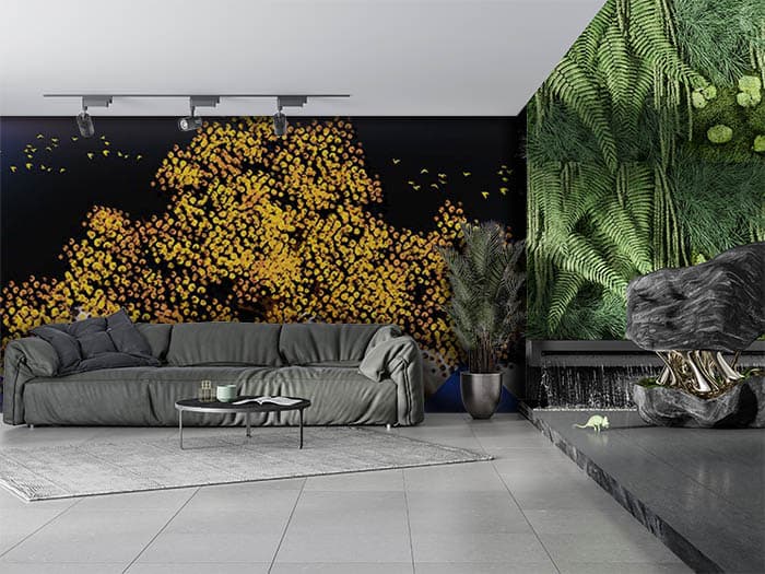 Graceful Yellow Blossom Background Wallpaper shown in a room