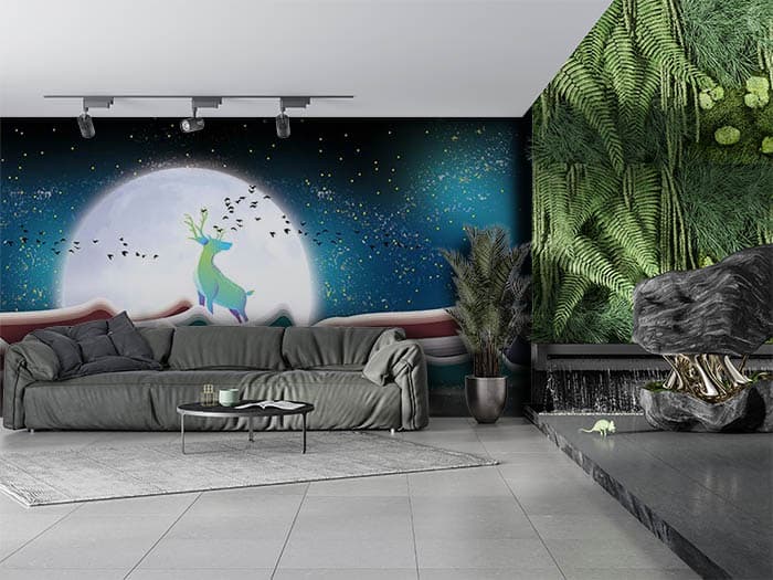 Bright Moon Scenery Wallpaper for Walls shown in a room