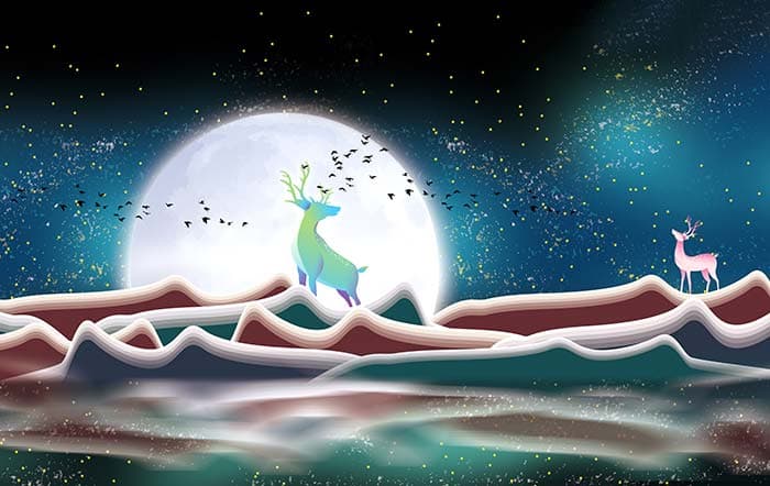Bright Moon Scenery Wallpaper for Walls pattern detail