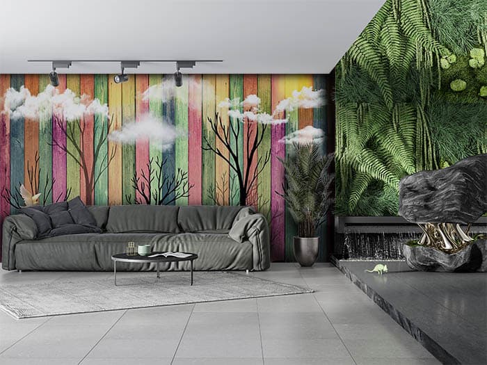 Sophisticated Reindeer Forest Design Wallpaper shown in a room