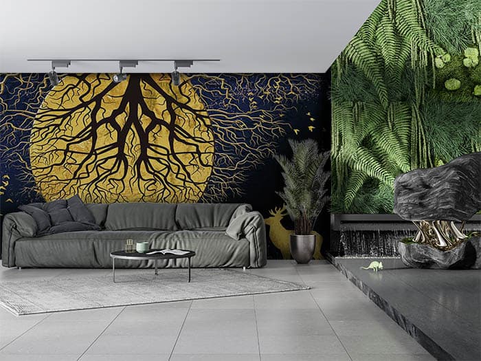 Golden Moon Scenery Wallpaper for Walls shown in a room