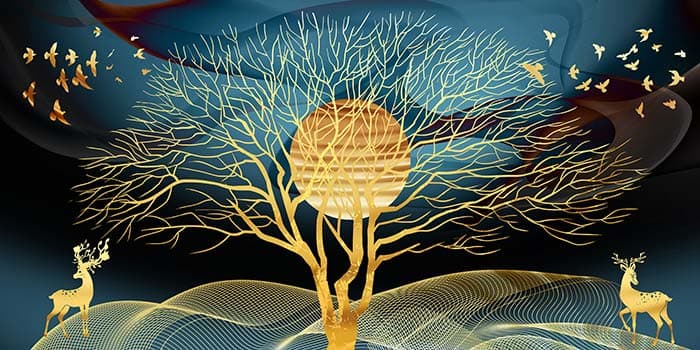 Contemporary Golden Botanical Wallpaper pattern detail