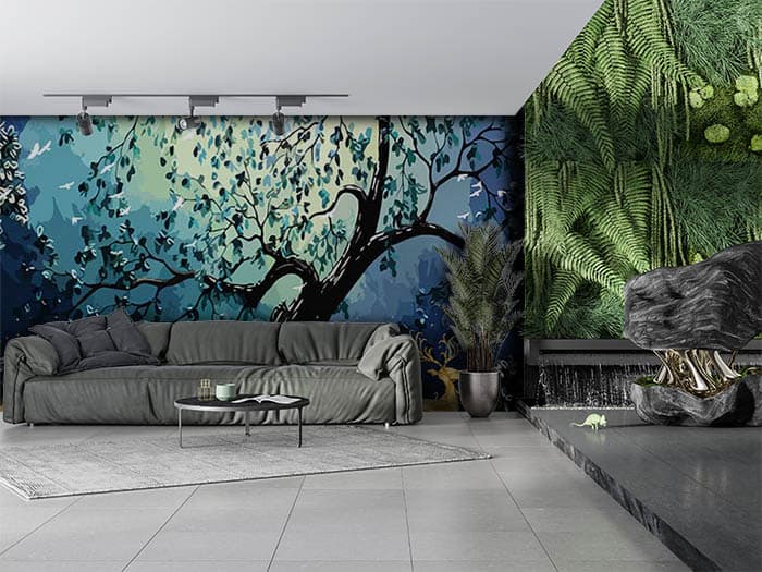 Golden Reindeers Luxury Festive Wall Mural Wallpaper shown in a room