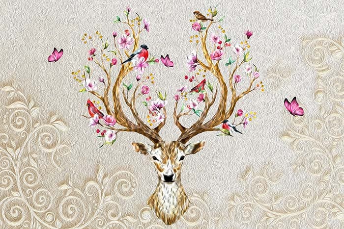 Aesthetic Floral Branches and Birds Wallpaper pattern detail