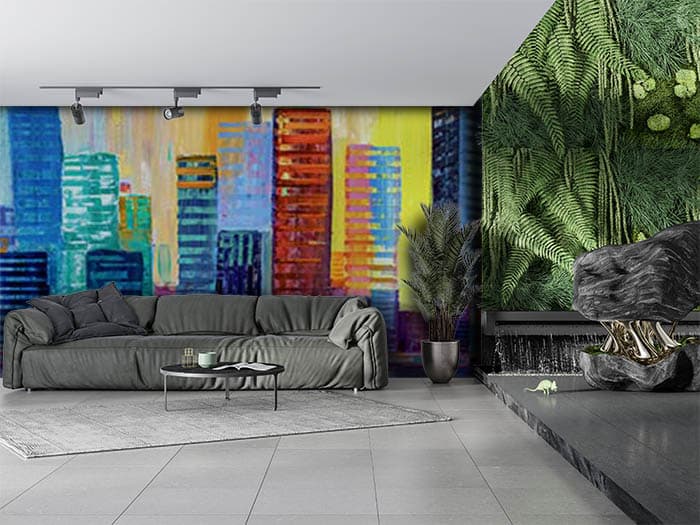 Colorful Buildings shown in a room