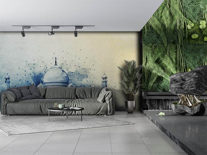 Beautiful Taj Mahal Heritage Scenic View wallpaper shown in a room