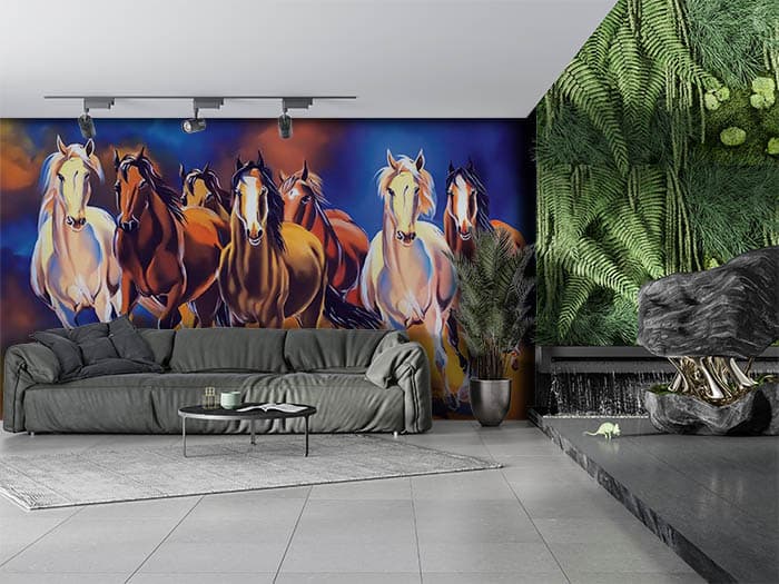 Majestic Wild Horses Running Nature Wallpaper shown in a room