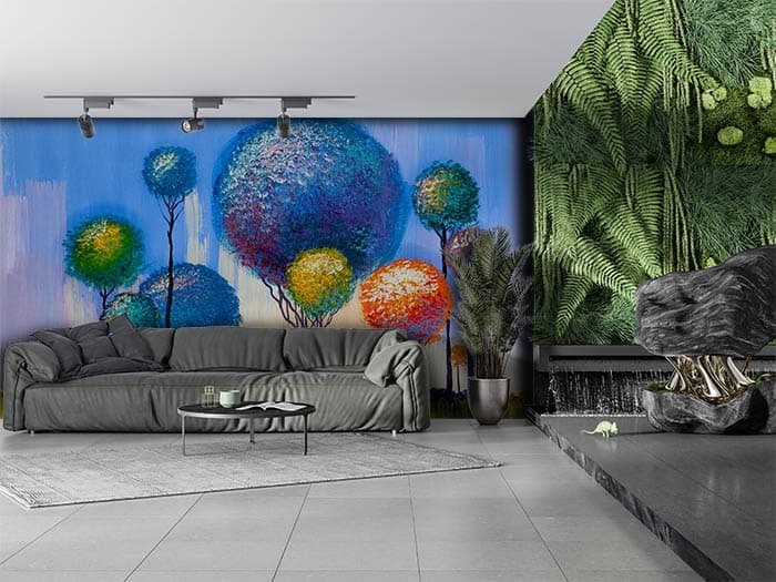 Premium Colorful Fish Nature Design wallpaper shown in a room