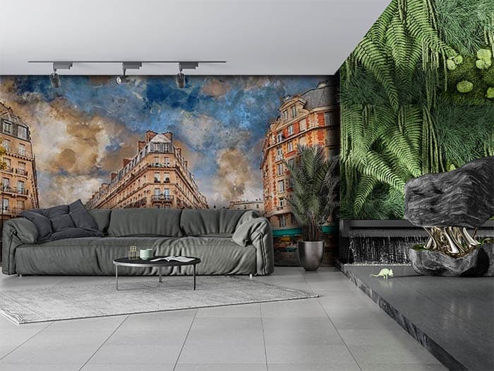 Buildings and streets shown in a room