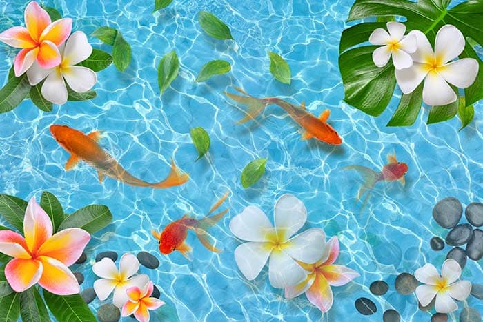 Pebbles and Fishes Underwater Nature Wall Mural Wallpaper pattern detail