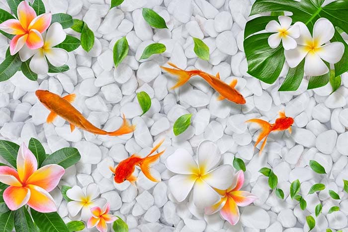 Flowers and Fishes Nature Wall Mural Wallpaper pattern detail