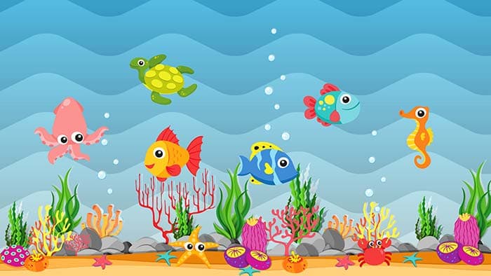 Vibrant Animated Fish Aquarium Scene Wall Wallpaper pattern detail