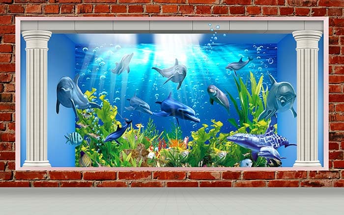 Scenic Dolphin Ocean View Wall Mural Wallpaper pattern detail