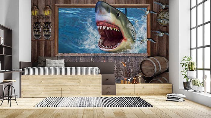 Roaring Shark shown in a room