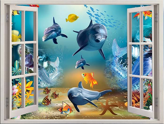 Underwater Dolphins Adventure Theme Wallpaper pattern detail