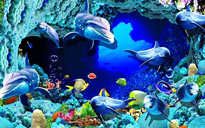 Animated Dolphins Underwater Ocean Wall Mural Wallpaper pattern detail