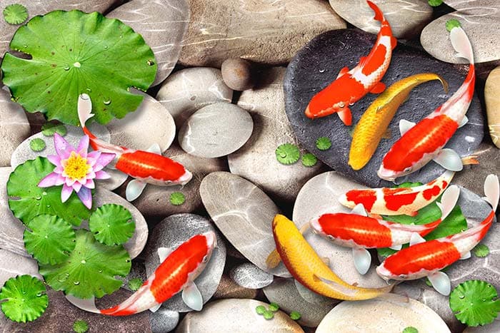 Colorful Orange and Yellow Tropical Fish Art Wallpaper pattern detail