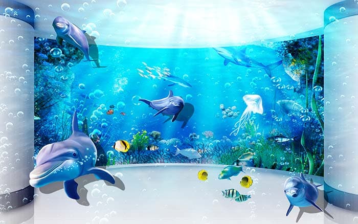 Stylish Dolphins Underwater Scene Wallpaper pattern detail