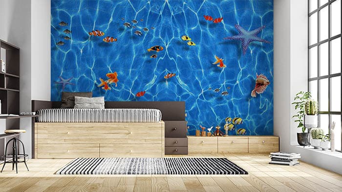 Vibrant Underwater Sea Life Theme Wallpaper shown in a room