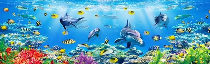 Yellow Fishes and Dolphins Wallpaper Mural pattern detail