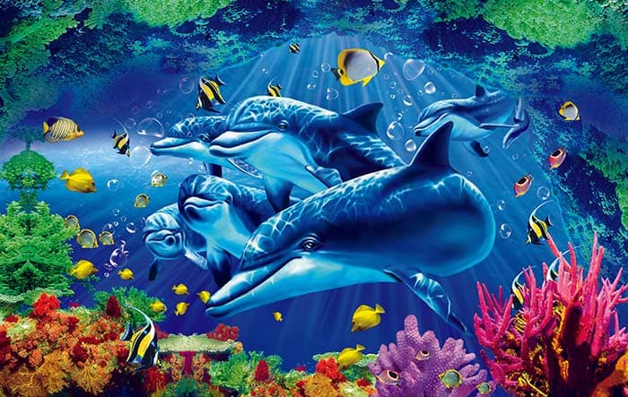 Playful Dolphins Ocean Adventure Wall Mural Wallpaper pattern detail