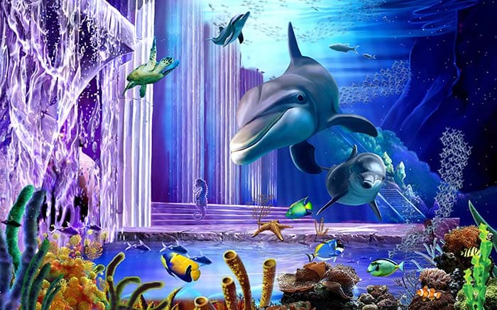 Dolphins Swimming Underwater Ocean Scene Wallpaper pattern detail