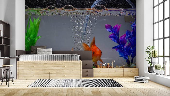 Vibrant Orange Fish Underwater Nature Wall Mural Wallpaper shown in a room