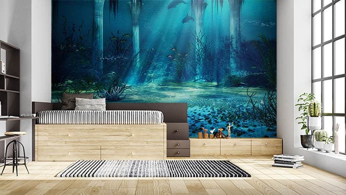 Underwater Pillars shown in a room