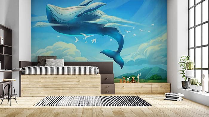 Elegant Marine Whale Wall Decor Wallpaper shown in a room