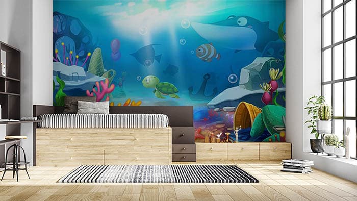 Animated Aquarium Fish Underwater Wall Mural Wallpaper shown in a room