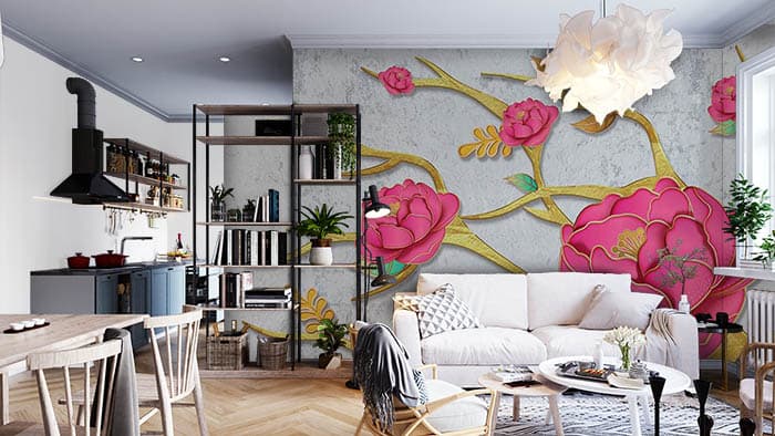Delicate Pink Petals Floral Wall Mural Design Wallpaper shown in a room