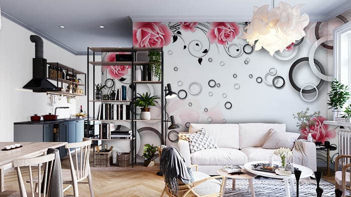 Stylish Pink Watercolor Drops Design Wallpaper shown in a room