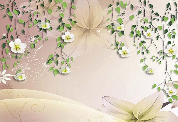 Elegant Hanging Flowers Botanical Wallpaper Design pattern detail