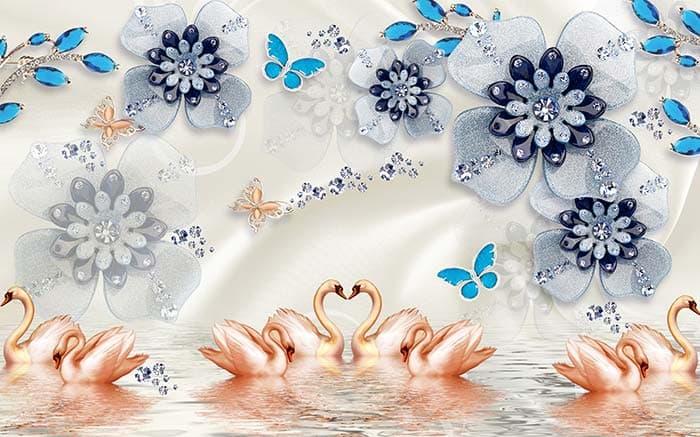 Aesthetic Bejeweled Butterflies Floral Wallpaper pattern detail