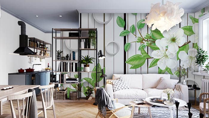 Green White Mural shown in a room