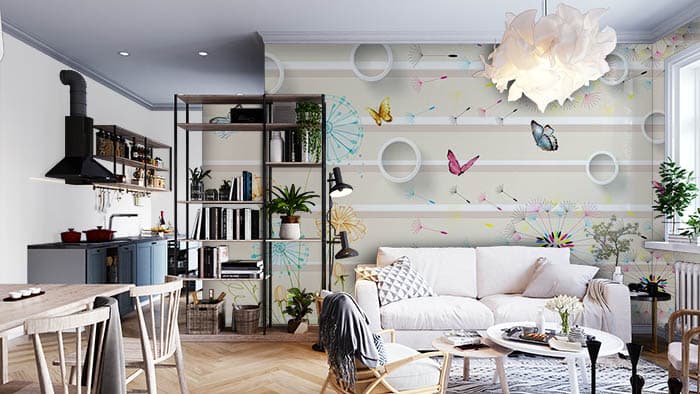 Elegant Fluttering Butterflies Wall Design wallpaper shown in a room