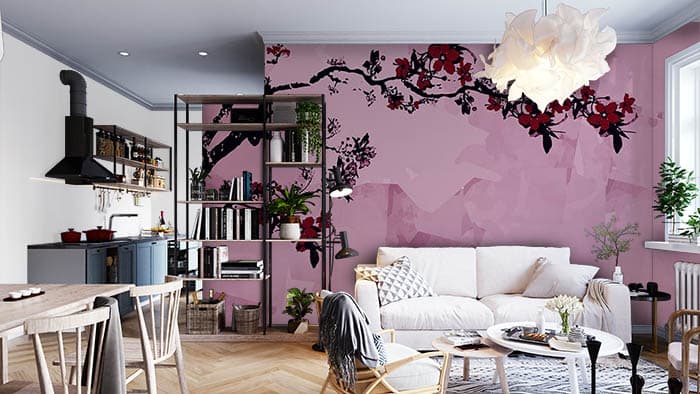 Blooming Beauty Pink Shades Wallpaper shown in a room