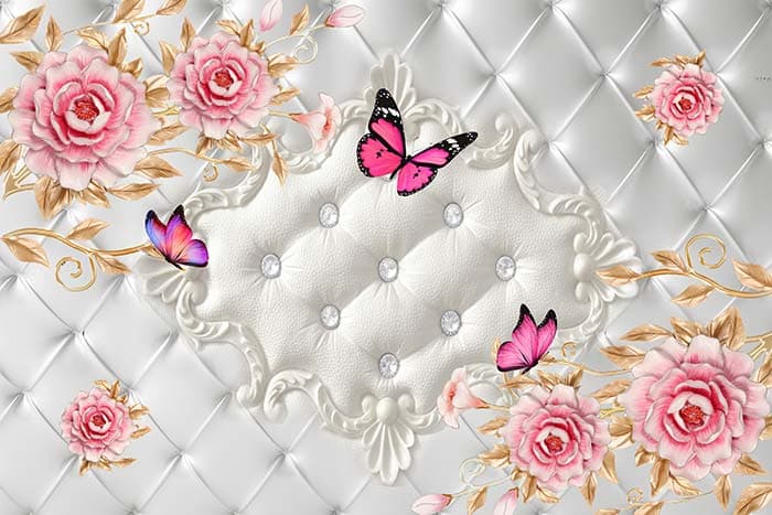 Elegant Pearl Butterflies Floral Art Wall Mural Wallpaper pattern detail