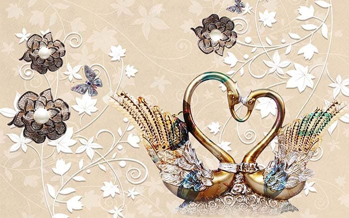 Beautiful Peacock Couple Nature Inspired Wall Mural Wallpaper pattern detail