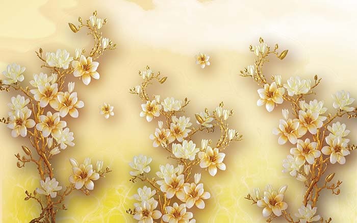 Luxury Yellow Garden Wallpaper for Living Room pattern detail