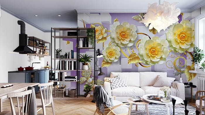 Dreamy Pearl Garden Mural Wallpaper shown in a room